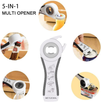 Jar Opener Bottle Opener for Weak Hands, 5 in 1 Multi Function Can Opener Bottle Opener Kit with Silicone Handle Easy to Use for Children, Elderly and Arthritis Sufferers (New red)