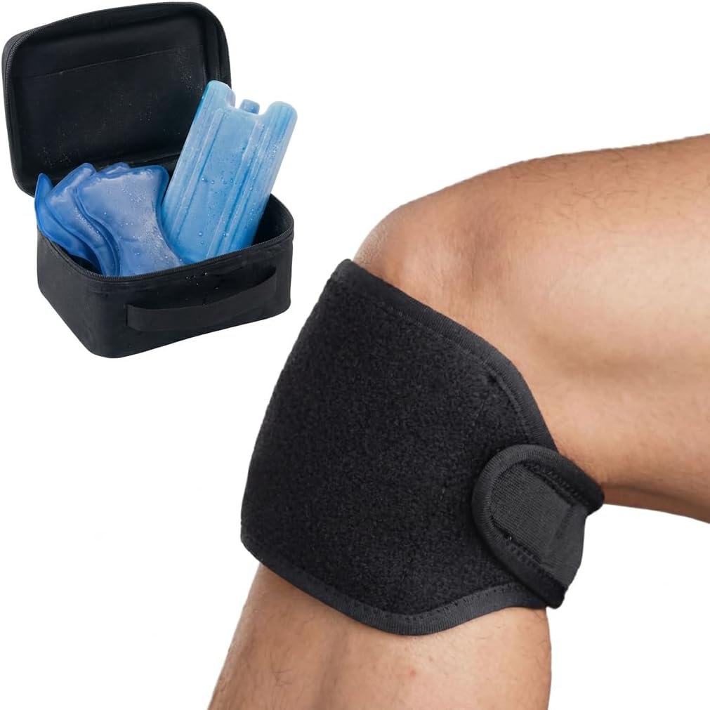Reusable Ice Pack Wrap Kit for Knee, Long Lasting Cold Packs | Pain Relief & Sports Recovery, Wearable & Portable, 4 Gel Packs, 2 Wraps, Ice Block & Insulated Cooler Bag