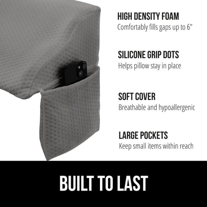 GORILLA GRIP Patented Bed Wedge Pillow for Headboard Gap, Filler Between Mattress Gaps, Comfortable Supportive High Density Cushioned Foam Pillows, Stay in Place Gripping Dots, King Soft Gray