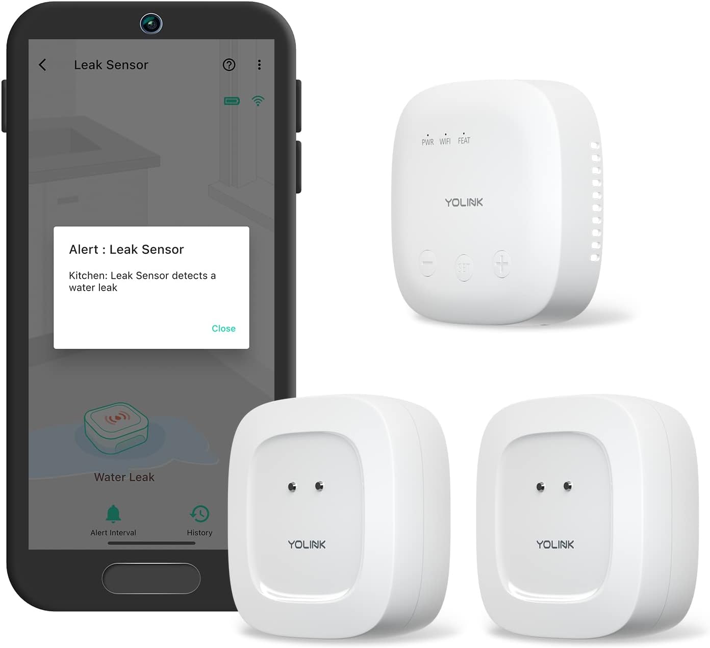 YoLink Smart Home Starter Kit: SpeakerHub & Water Leak Sensor 4 with 105dB Audio Alarm 1-Pack, SMS/Text, Email & Push Notifications, Freeze Warning, LoRa Up to 1/4 Mile Open-Air Range, w/Alexa, IFTTT