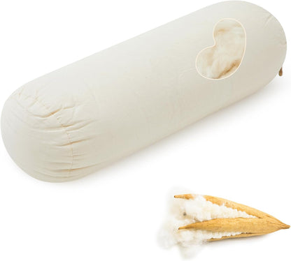 Leinuosen Organic Kapok Orthopedic Roll Pillow 16"x6" – Neck, Back, Knee & Leg Support Bolster – Cervical & Lumbar Roll for Pain Relief, Spinal Alignment – Natural Filling, Adjustable for Bed & Travel