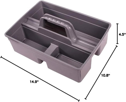 Jiaan Plastic Storage Tray Tote- Versatile Multiuse Caddy with Attached Portable Handle to Organize and Carry Tools 14.9 * 10.8 * 4.5 inch High Capacity (Gray)