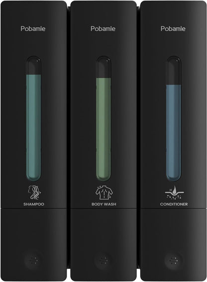 Shampoo and Conditioner Dispenser - Shower Soap Dispenser Wall Mounted No Drill - Shampoo Conditioner Body Wash Dispenser 3 Chamber - Easy Install for Bathroom Hotel Black 1200ml