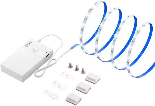 Motion Sensor Led Light Strip Battery Powered, Cuttable, Waterproof, 3.3FT Motion Activated Strip Lights White for Cabinet Closet Kitchen Bathroom Stair Pantry Shelves Bedroom Indoor