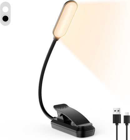20 Led Book Light Clip On, USB Rechargeable Reading Light, Eye Caring 3 Color Temperatures, Adjustable Brightness, Portable, Sturdy Clamp Light Suitable for Traveling and People Studying Etc. (White1)