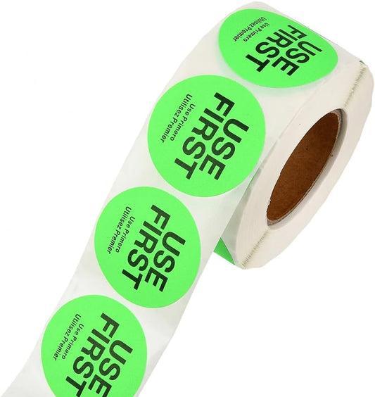 2000Pcs 4 Rolls Green Use First Stickers Kitchen Inventory Stickers 1.5 Inch Round dot Labels for Containers Packaging Tags Food Service Kitchen Restaurant Storage Rotation Stock Handling