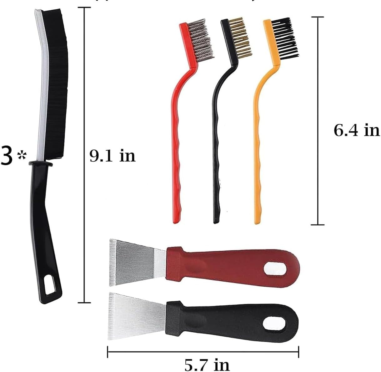 8Pcs Multicolour Kitchen Stove Cleaning Brush+Heavy Duty Scraper Tool Set for Gas Burners Cooktop Pot Pan Brass,Stainless Steel and Nylon Brush Head Brushes for Range Hood Grease Grime,Cleaning Tools
