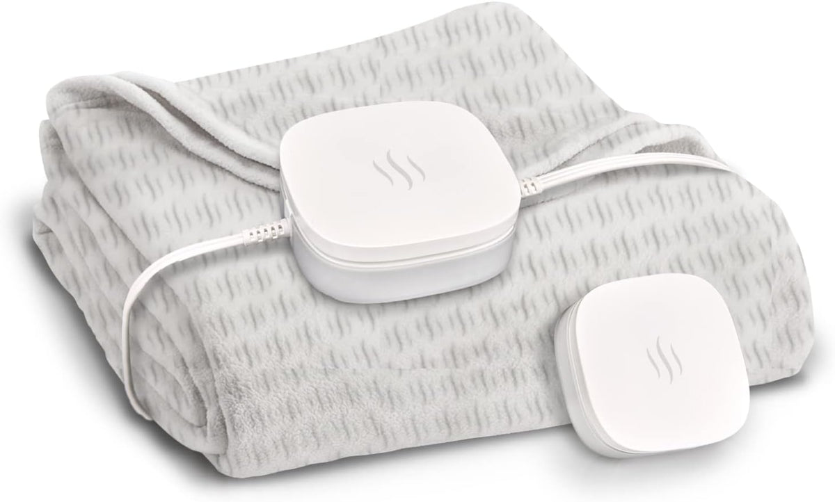Hidden Heat Electric Foot of the Bed Warmer by SpotWarm; Wireless RF Remote, Microplush Flannel Mattress Warmer for Heated Feet. Queen Bed - 60” by 24”