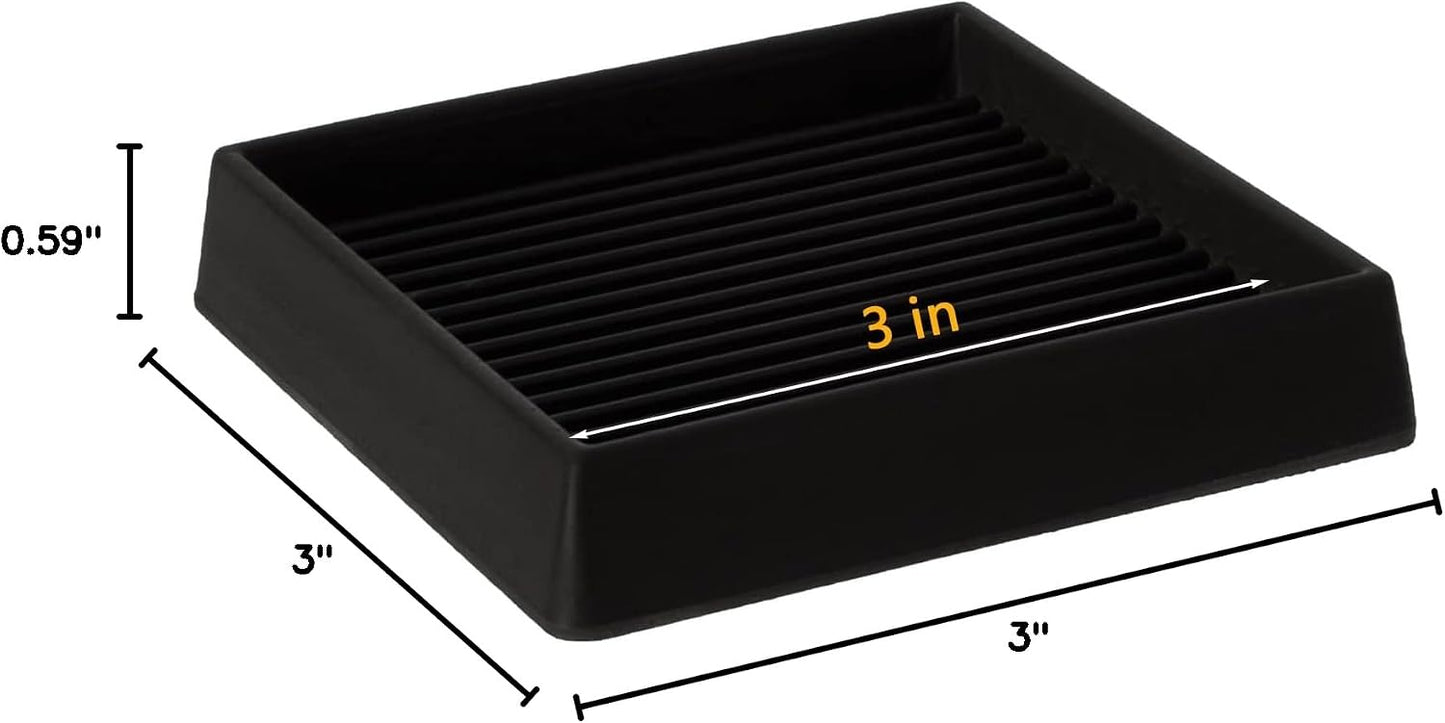 3X3 Square Rubber Caster Cups, Non Slip Furniture Pads - 4 Pack | Anti-Slip Furniture Gripper, Anti Skid Furnitures Feet, Anti Slide Floor Protector for Bed Couch Stoppers, Brown