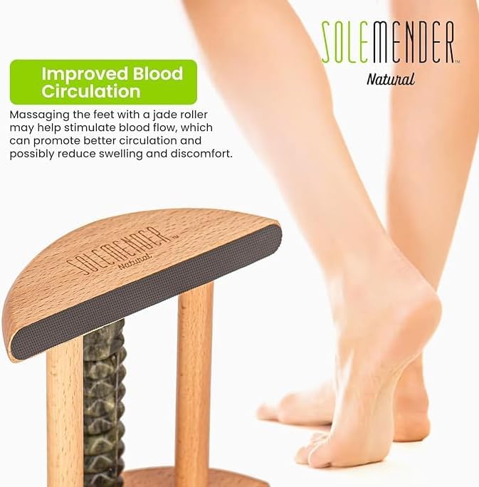Wooden Foot Roller - Soothe & Massage Sore Feet (Jade Stone) | Boosts Circulation & Relaxes Tired Muscles, Deep-Tissue Massage At Home, Under the Desk Foot Pain Relief