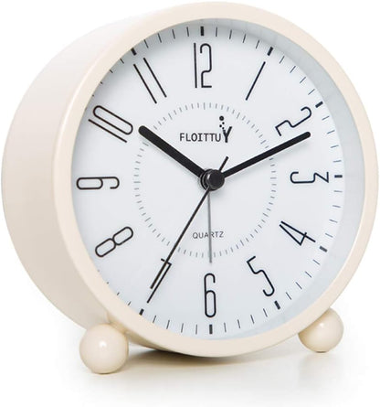 FLOITTUY Super Silent Metal Alarm Clock,Beep Wake Round Alarm Clock with Night Light,Battery Operated,Easy Set,Simple & Retro for Desk, Bedroom and Home Decoration(Creamy White)