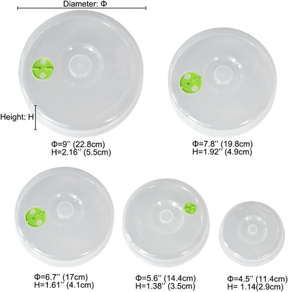 Microwave Covers 5 PCS, Microwave Splatter Cover, Dish Lid Plate Cover | Adjustable Steam Vent | Microwave Covers for Food | PP Material BPA Free | Microwave Oven Safe