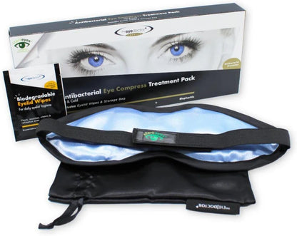 The Eye Doctor Featuring Sterileyes - Hot Eye Compress for Dry Eye, Blepharitis and MGD with a Removable Cover. Cold Compress, Includes 6 Eyelid Wipes