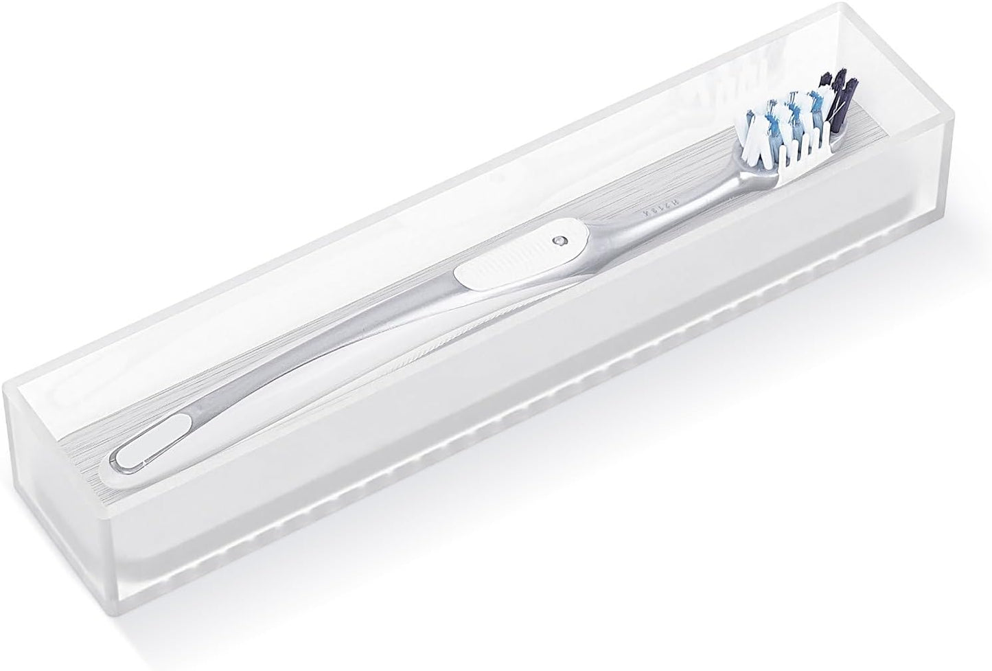 Linkidea Acrylic Toothbrush Holder with Drainage Hole, Bathroom Drawer Organizer with Drying Diatomite Stone, Compatible with Colgate Extra Clean, Oral-B CrossAction Toothbrush