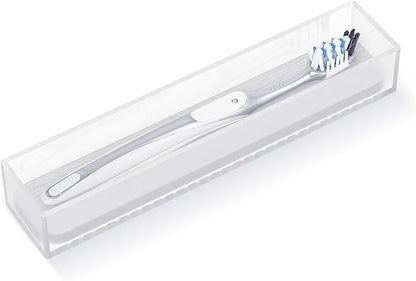 Linkidea Acrylic Toothbrush Holder with Drainage Hole, Bathroom Drawer Organizer with Drying Diatomite Stone, Compatible with Colgate Extra Clean, Oral-B CrossAction Toothbrush