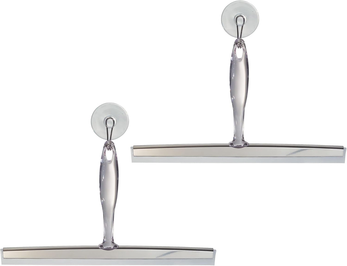iDesign Zia Metal and Plastic Bathroom Squeegee for Shower, Glass Doors, Floors, Mirrors, with Suction Hook Holder , 12 Inches, Clear and Stainless Steel | Wall Hook Included