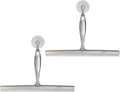 iDesign Zia Metal and Plastic Bathroom Squeegee for Shower, Glass Doors, Floors, Mirrors, with Suction Hook Holder , 12 Inches, Clear and Stainless Steel | Wall Hook Included