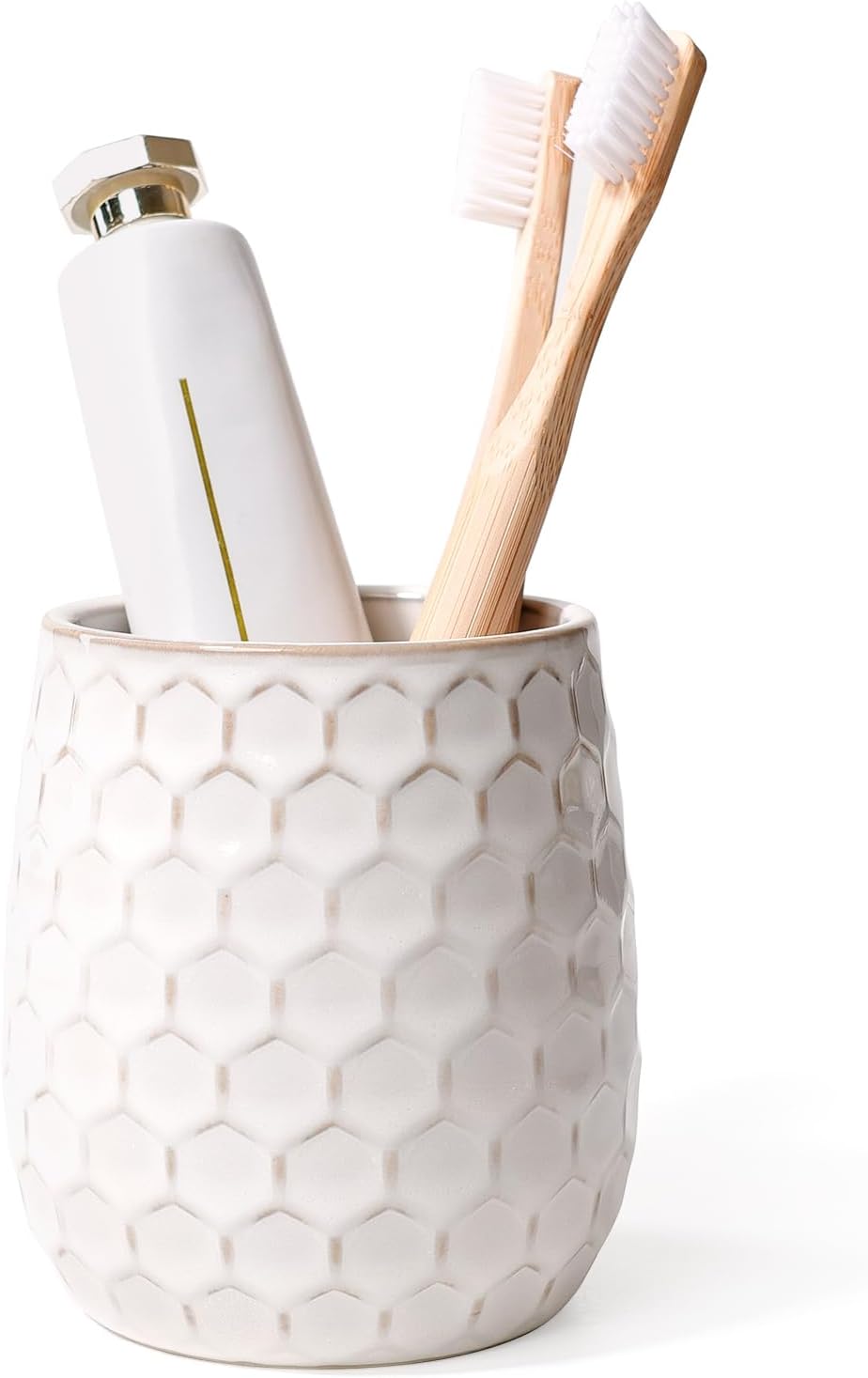 Toothbrush Holder, Tooth Brush Holder for Bathroom - Ceramic Toothbrush Cup White Toothbrush Holders Countertop, Makeup Brush Holder Pen Holder, 3.62" x 3.62" x 3.93", ANTIS'S HOME