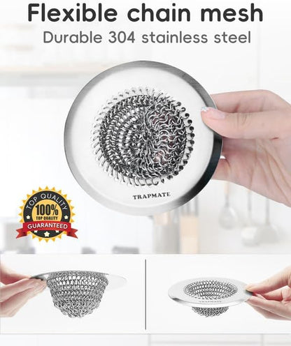 Reversible Kitchen Sink Drain Strainer Basket, Fits Sink & Garbage Disposal | Fast Drainage, Anti-Slip, Easy Clean, Anti-Clogging, Rust-Proof, Large Capacity, Universal 4.4-Inch, Patented Chain Mesh