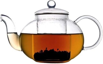 Glass Filtering Tea Maker Teapot with a Warmer and 6 Double-walled Tea Cups Set (Heating base, Standard)