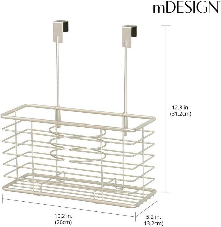 mDesign Steel Over Cabinet/Door Hair Dryer Holder Storage, Hair Styling Tool Organizer Basket for Bathroom - Blow Dryer, Flat Iron, Curling Wand, Straightener, Linelle Collection - Satin