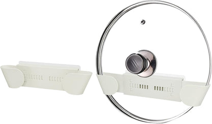 Adjustable Pot Lid Holder for 6" to 14" Lids, White 4 Pack | Pan Lids Organizers, No Drilling Required & Detachable, Sticky Wall Mounted Lid Storage for Kitchen Wall, Cabinets & Door