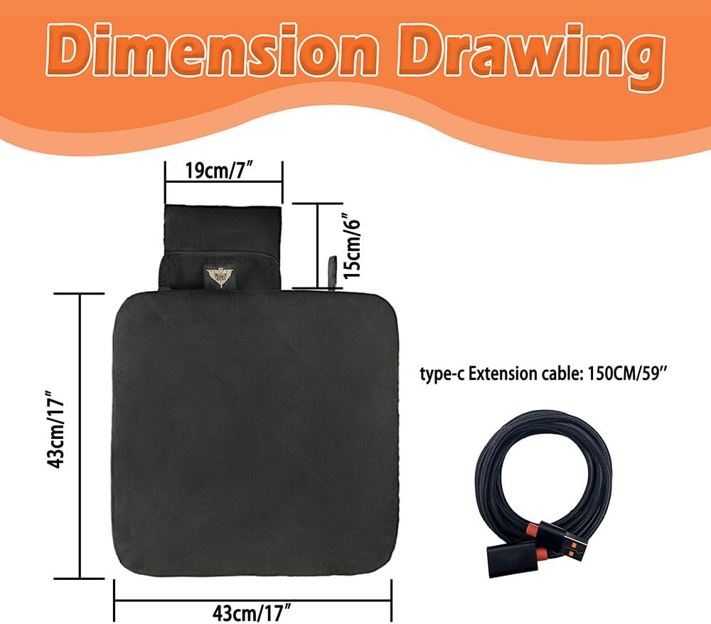 Heated Seat Cushion Foldable Memory Foam Heated Seat Pad with 3 Level Heating for Camping Fishing Office Chair Stadium Seats (Power Supply Not Included)