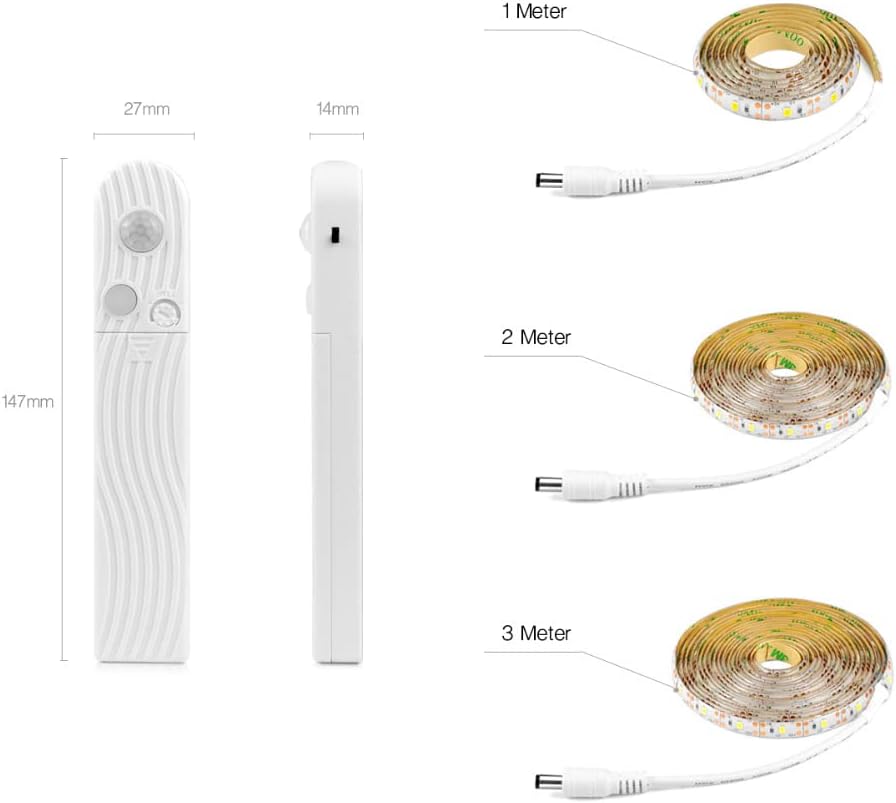LED Under Cabinet Lighting Motion Sensor 9.84Ft Four Modes Bed Stairs Wardrobe Lamp Tape,Waterproof 5V USB LED Closet Night Strip Light (3M, Warm White)