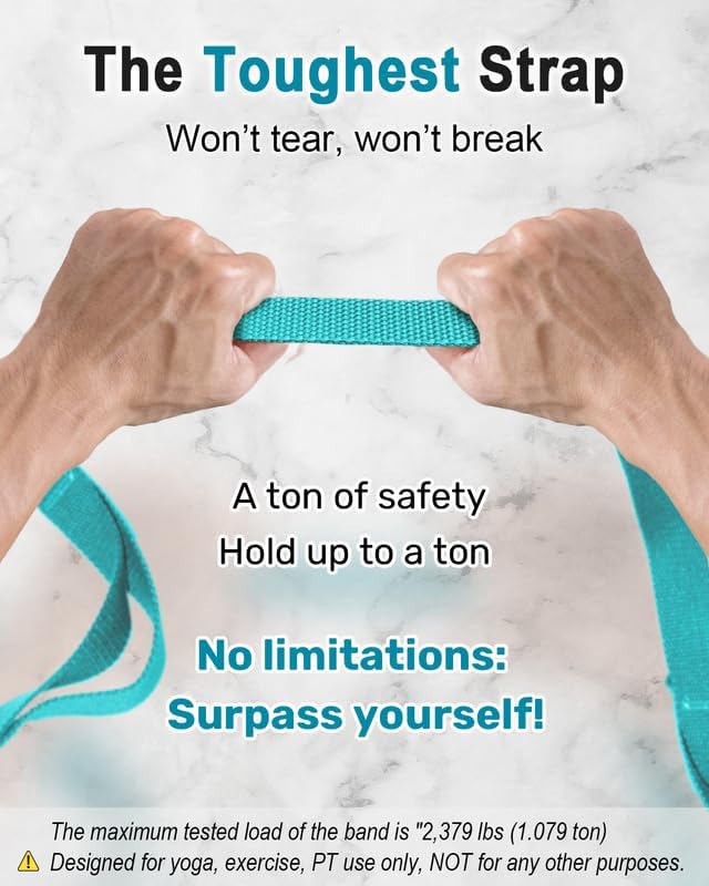 Stretching Strap, 10-Loop Non-Elastic Yoga Strap | Designed for stretching, yoga, Pilates and rehab with 10 loops, durable webbing and a longer 79-inch design
