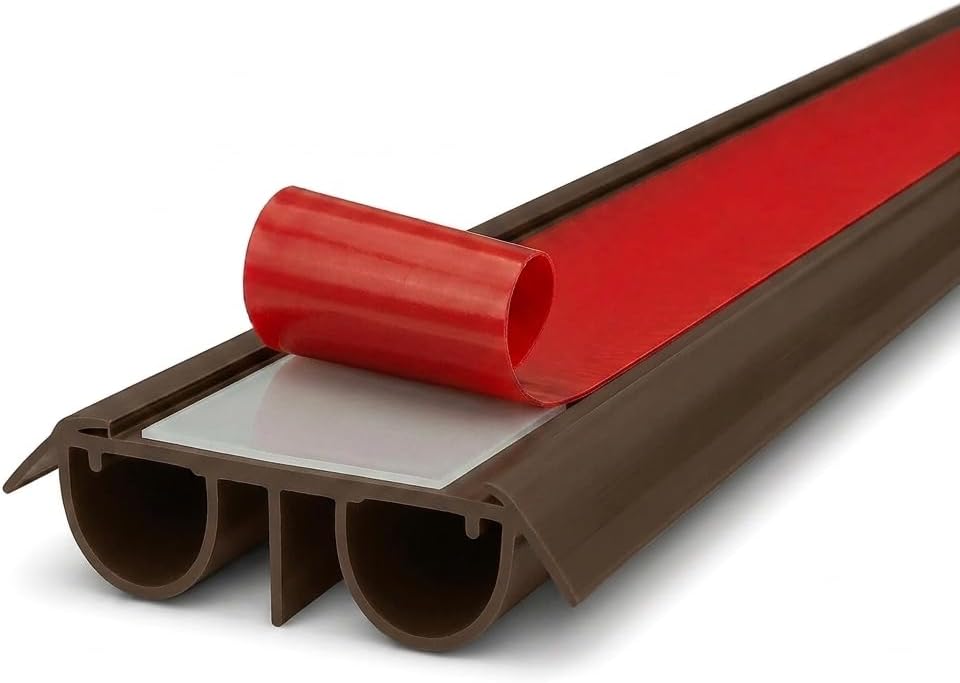 36" PVC Double Bubble Seal Self Adhesive Door Bottom, Stick-On Under Door Draft Stopper, Door Sweep Replacement for 1-3/4" to 2" Doors, Seals Gaps up to 1/2" (Black)