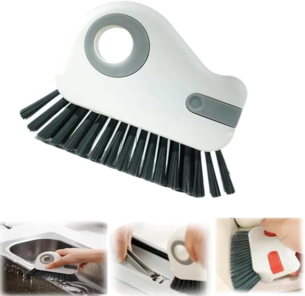 2 in 1 Groove Cleaning Brush, Window Track Cleaning Tools (Orange, 1pcs) | Multifunctional Hard Bristle Window Track Cleaner with Hidden Scraper