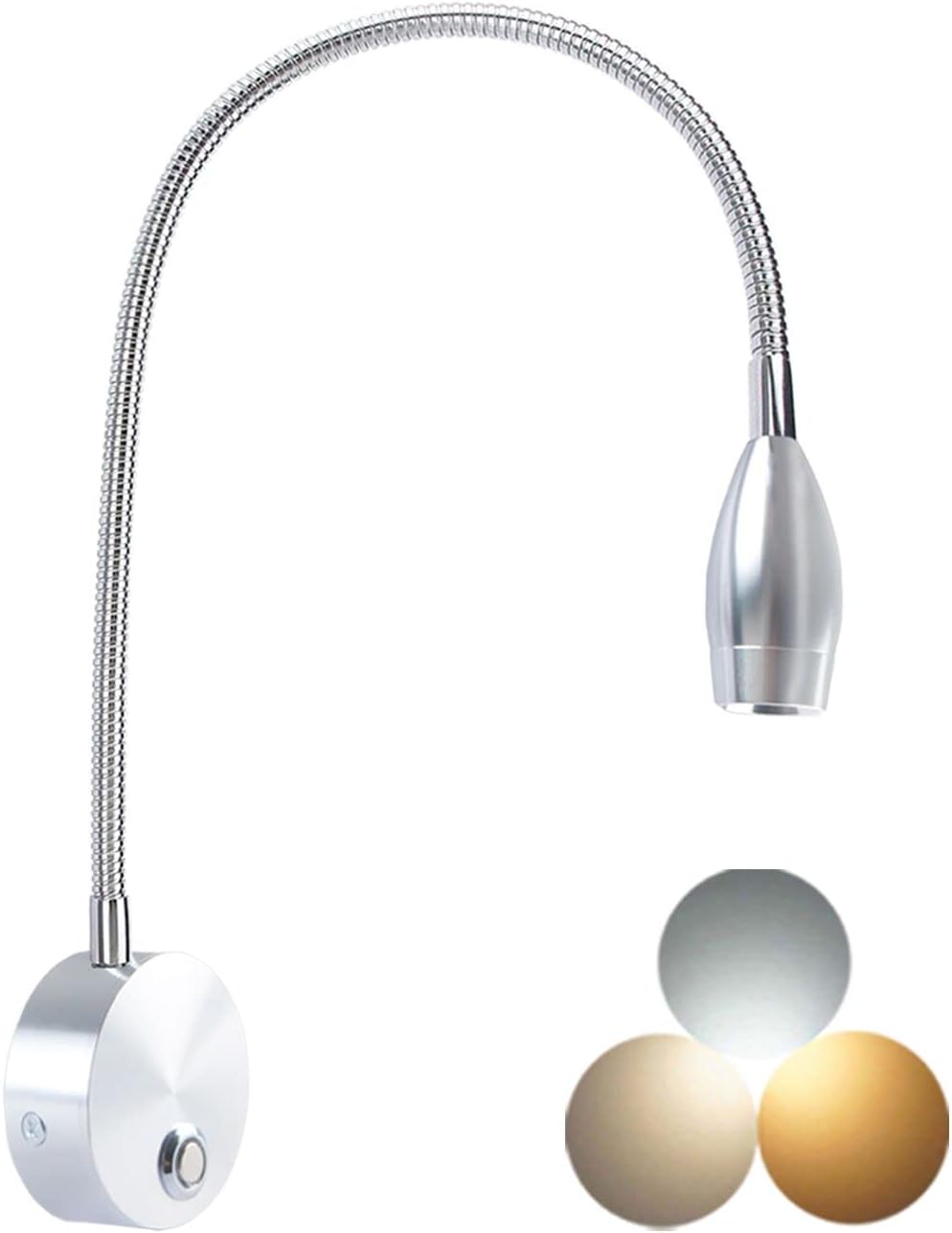 Adust Bedside Reading Light, Bedroom Reading Lamp, 3W LED Touch Dimmable Brightness Minimalist Wall Headboard Reading Lamp, Adjustable Colour Temperature, 3000k, 4000k, 6000k (Gold (2-Pack))
