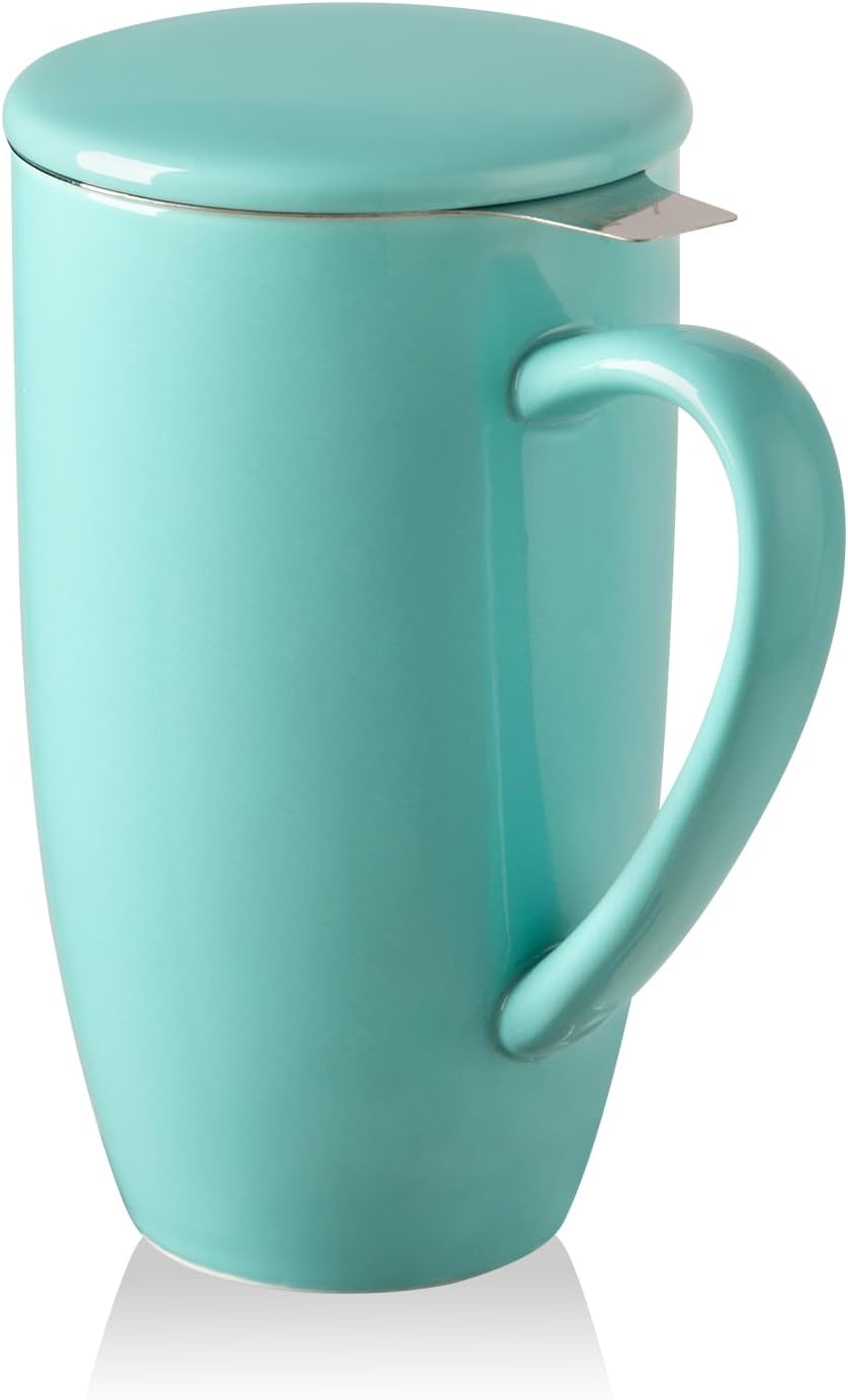 Sweejar Porcelain Tea Infuser Mug with Lid, 16 oz Teacup with Strainers for Loose Leaf Tea, Microwave and Dishwasher Safe Coffee Mug(Purple)
