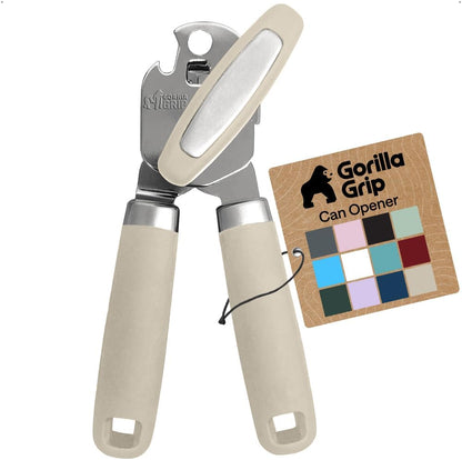 GORILLA GRIP Original Model Stainless Steel Smooth Edge Manual Can Opener and Bottle Openers, US Designed, Comfortable Handle, Oversized Handheld Turn Knob, Multifunctional Kitchen Tool, Gray
