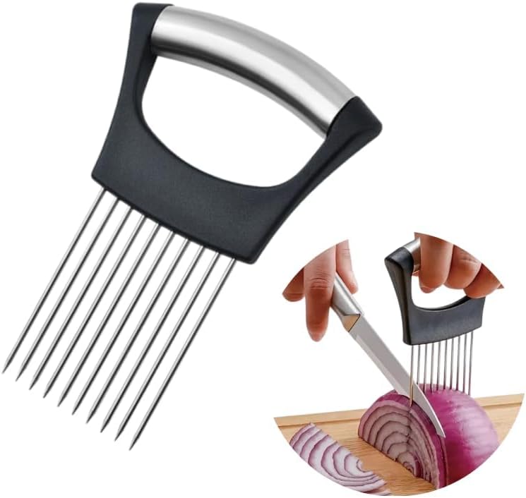 Stainless Steel Vegetable Slicer Holder for Onion Tomato and Avocado | Rust-Resistant Stainless Steel, Non-Slip Grip, Dishwasher Safe, for Even Slicing of Onions, Tomatoes, Avocados, and Eggs.