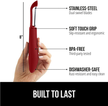 GORILLA GRIP® Patented BPA-Free Vegetable Peeler, Extra Sharp Swivel Stainless Steel Blades with Guard, Comfortable Soft Handle, Easily Peel Carrots or Fruit, Potato Eye Remover, Dishwasher Safe, Mint