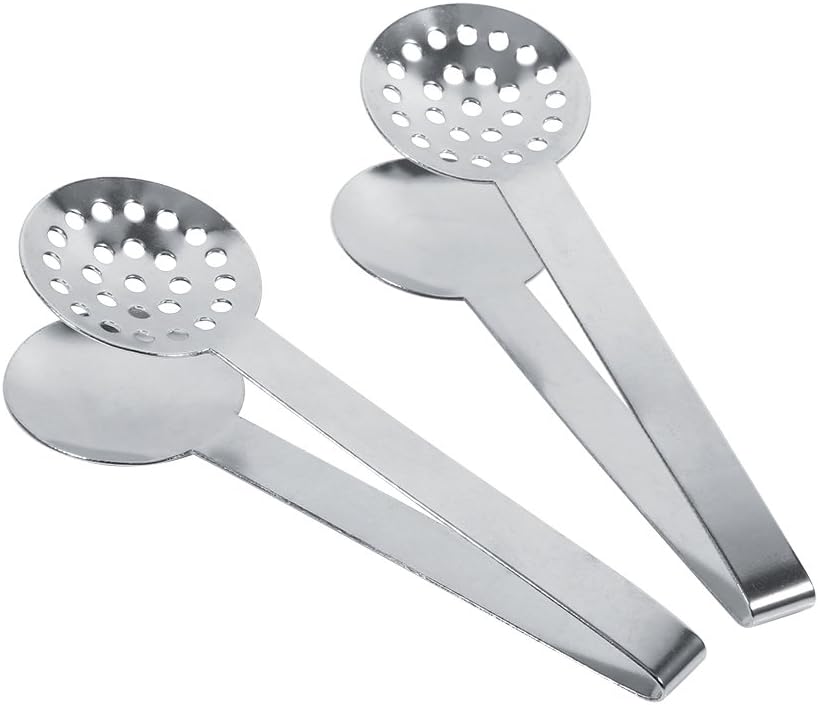 Round Tea Bag Squeezer 2 Pack Stainless Steel 340 Tea Bag Tongs Strainer Perforated Filter 4.7cm Head 15.5cm Length No Mess Drip Extraction for Coffee Lemon Slices