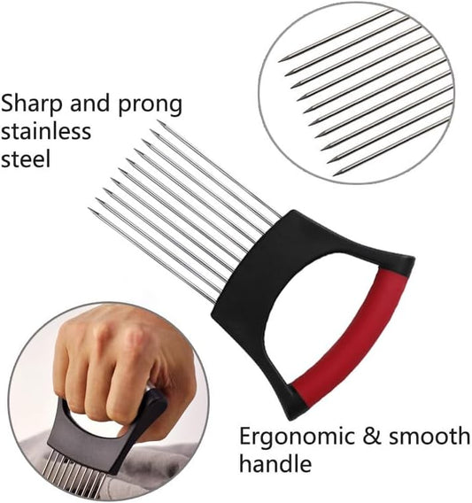 Onion Holder for Slicing, Lemon Slicer Cutter, Food Vegetable Chopper Assistant Tool for Meat, Potato and Tomato (Red, 1PCS)