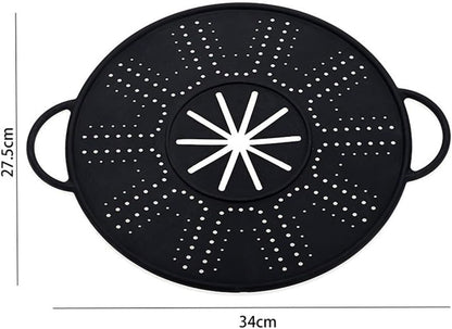 Silicone Spill Stopper Lid and Pot Holder Heat-Resistant Cover with Steam Release Port Fits Most Pots and Pans Dishwasher Safe 13.39 x 10.83 Inches Black(white)