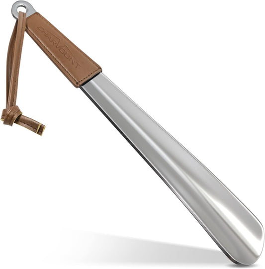 Metal Shoe Horn - 12 Inch Long Shoe Horns for Senior, Men, Women, Kids, Stainless Steel Shoehorn with Handle (Durable, Upgraded 2mm Thick) | Men, Women, Kids, Stainless Steel Shoehorn with Handle (Durable, Upgraded 2mm Thick)
