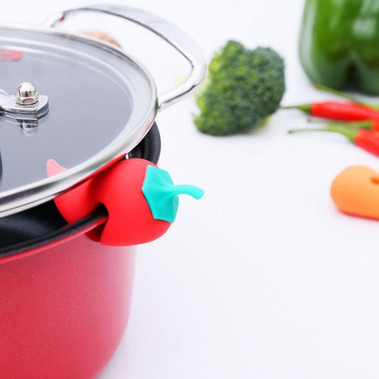 Hemoton Silicone Pot Lid Lifter Steam Release Set of 2 Pepper Shaped Pot Lid Holder for Boil over Control Cover Holder for Stovetop Kettle Soup Kitchen Tool