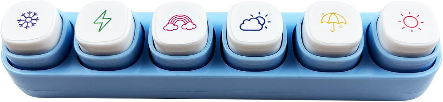 6-in-1 Pre Self-Inking Planner Stamp Set - Portable Emoticon Weather Themes Stamps with Storage Case for Bullet Journal, Scrapbooking, Travel, Daily Planning -100mm x 15mm (Quick-Dry Ink, 2pcs)