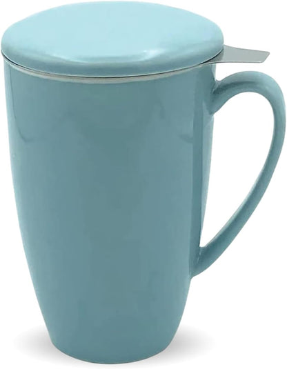 PorcelainTea Mug, 15oz Ceramic Tea Infuser Cup with Cooling Handle & Strainer, Microwave and Dishwasher safe Steeping Cup for Tea lovers, Christmas, Birthday and Mother’s Day (Turquoise)