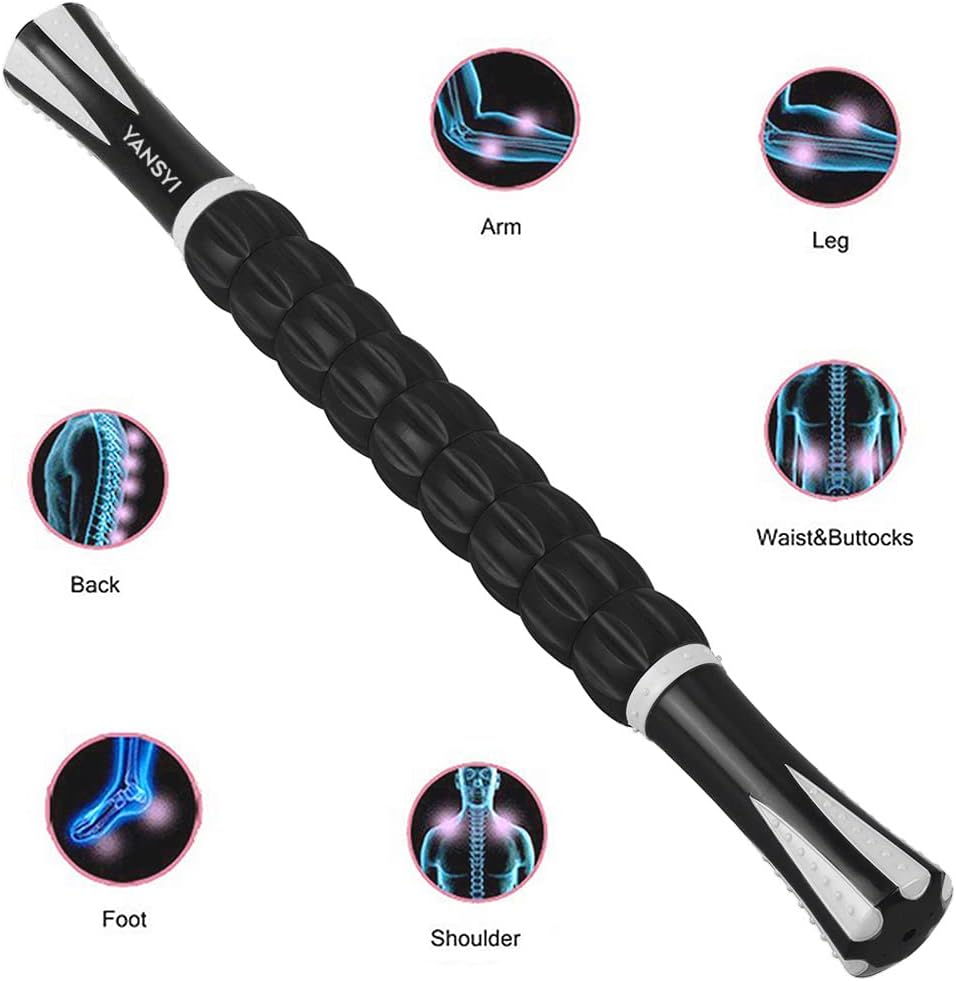 YANSYI Professional 9-Roller Deep Tissue Massage Stick - Portable Muscle Recovery Roller for Athletes, Relieves Post-Workout Soreness & Leg/Back Pain - Portable Physio Tool (Blue 1)