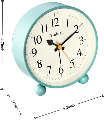 Tinload 4.5" Vintage Retro Analog Alarm Clock, Super Silent Non Ticking Small Clock with Manual Light, Snooze, Battery Operated, for Living Room, Bedroom, Bedside, Desk(Blue)