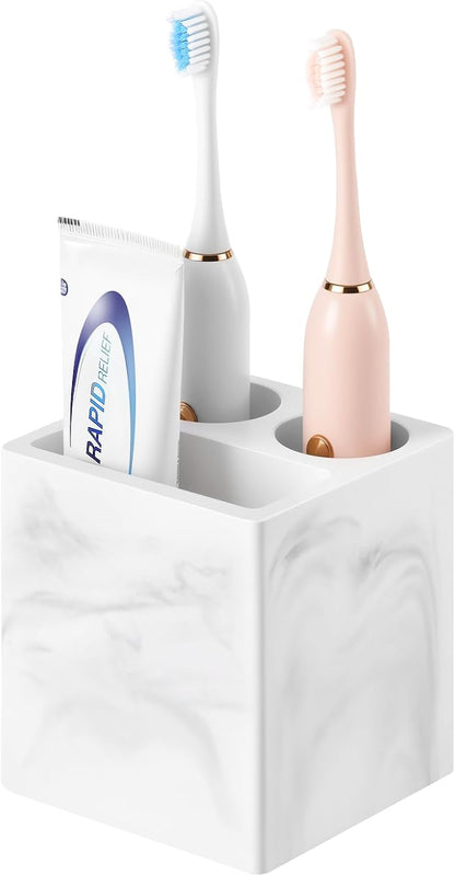 Luxspire Diatomite Toothbrush Holder, 2 Slots, Marble White | Fast Drying, Diatomaceous Earth, Electric Tooth Brush and Toothpaste Organizer, For Bathroom Kitchen Vanity Countertop