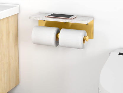Gypie Marble Toilet Paper Holder with Shelf, Wall Mounted Matte Black | Stainless Steel Tissue Roll Paper Holder Dispenser for Bathroom Washroom