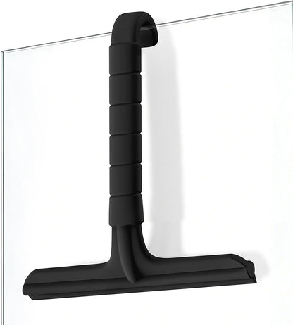 Roylvan Silicone Shower Squeegee for Glass Doors with Built-in Hook, Black | All-in-One Shower Squeegee with Ergonomic Grip, Household Window Mirror Cleaner for Bathroom Glass Kitchen Tile Wall Car