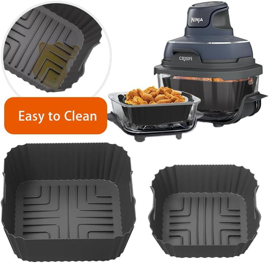 FN101 Air Fryer Silicone Liners for Ninja Crispi FN101GY/ FN101SG/ FN101ST, Non-Stick Reusable Ninja Glass Air Fryer Accessories Kit, Large for 4-QT & Small for 6-Cups Container
