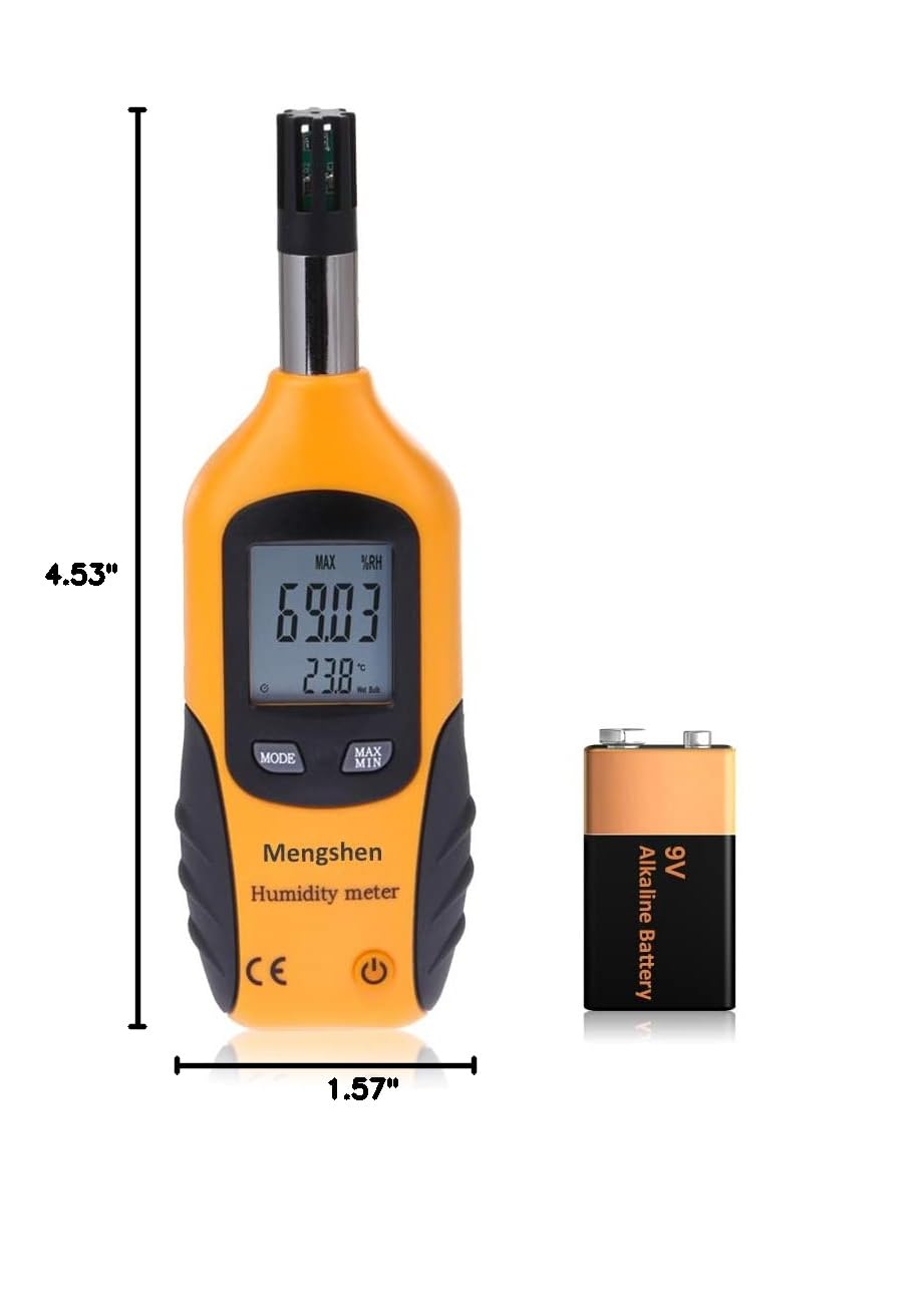 Mengshen® Digital Temperature and Humidity Meter | Dew Point Measurement, Wet Bulb Temperature, Battery Included